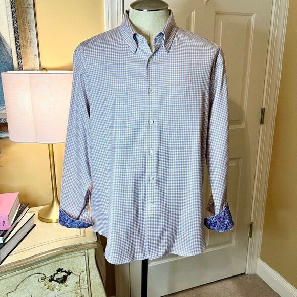 NWOT Men's Egara Modern Fit Slim Stretch Shirt in Plaid Check Size XL - Picture 1 of 4